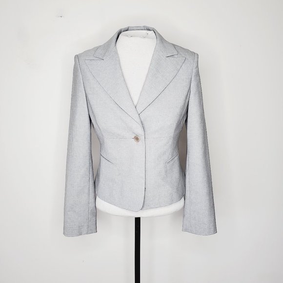 BCBG Grey Wool Pleated Back Tailored Blazer - Picture 5 of 12
